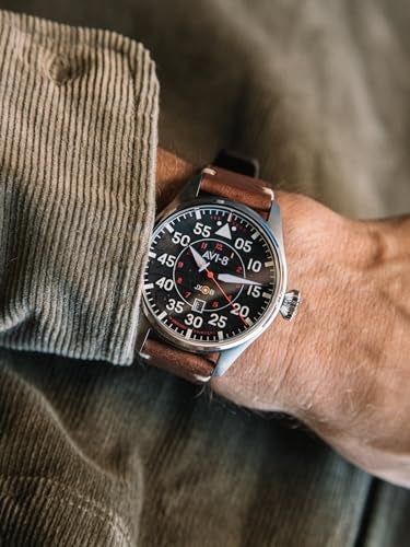 AVI-8 Mens 46mm Hawker Hurricane Clowes Automatic Wittering Pilot Watch with Genuine Leather Strap AV-4097-01 - Image 3