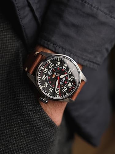 AVI-8 Mens 46mm Hawker Hurricane Clowes Automatic Wittering Pilot Watch with Genuine Leather Strap AV-4097-01 - Image 5
