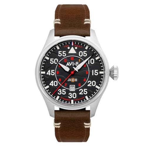 AVI-8 Mens 46mm Hawker Hurricane Clowes Automatic Wittering Pilot Watch with Genuine Leather Strap AV-4097-01 - Image 1