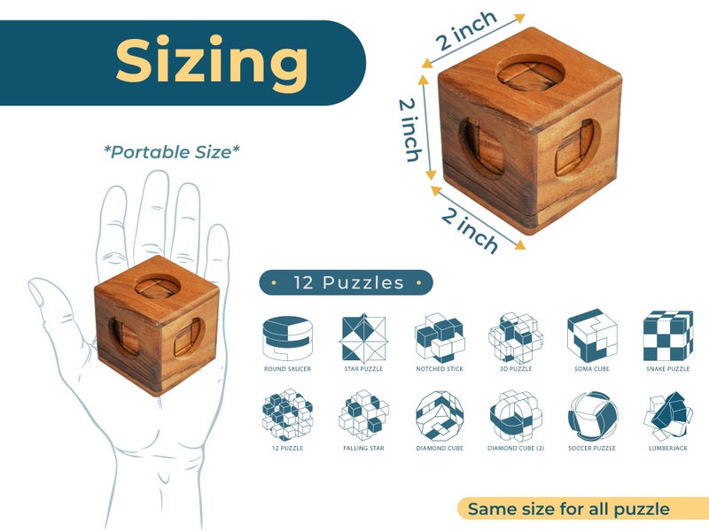 BSIRI Wooden Puzzle Box Set (12 Games) - Challenging Brain Teasers and 3D Puzzles for Adults, Interlocking Games for IQ Test, Ideal for Patio Decor and Unique Gift for Chistmas - Image 3