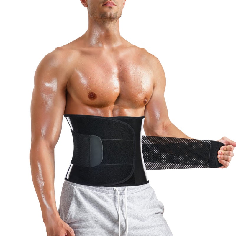MOLUTAN Men Waist Trainer Trimmer for Tummy Control Compression Shapewear Body Shaper Sweat Belt Large Black - Image 1