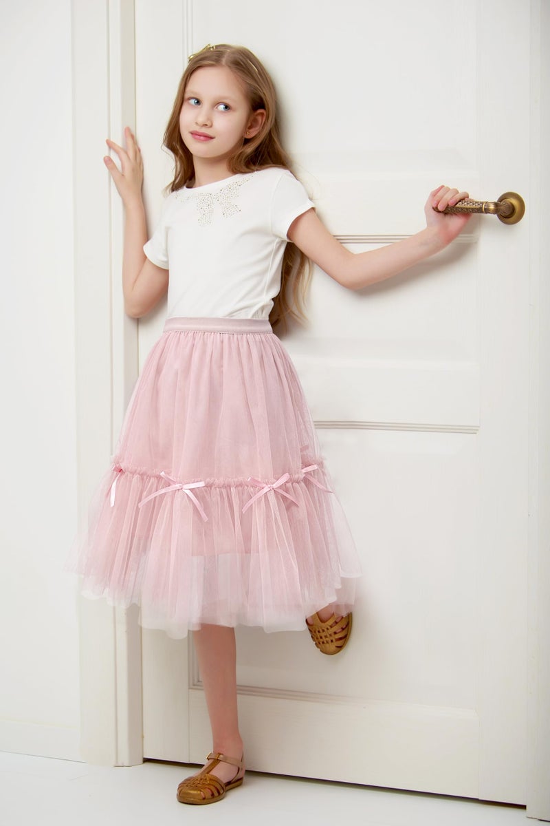 Jastore Girls High Waist Tulle Skirts A-line Mesh Skirt Midi Tutu Skirts Dress for Toddler Girl (US, Age, 5 Years, 8 Years, Grayish Blue) - Image 4