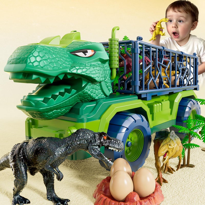 BLmukce Dinosaur Truck for Kids 24 Dinosaur Action Figure Toys for Toddler 35 with 8 Dinosaur Figures Play Mat Egg Tree TRex Transport Car Carrier Birthday Gifts Toys for Boys 2 3 4 5 6 Year Old - Image 2