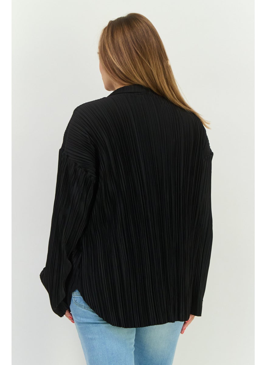 The Giving Movement - Women Crew Neck Long Sleeves Brand Logo Top, Black - Image 1