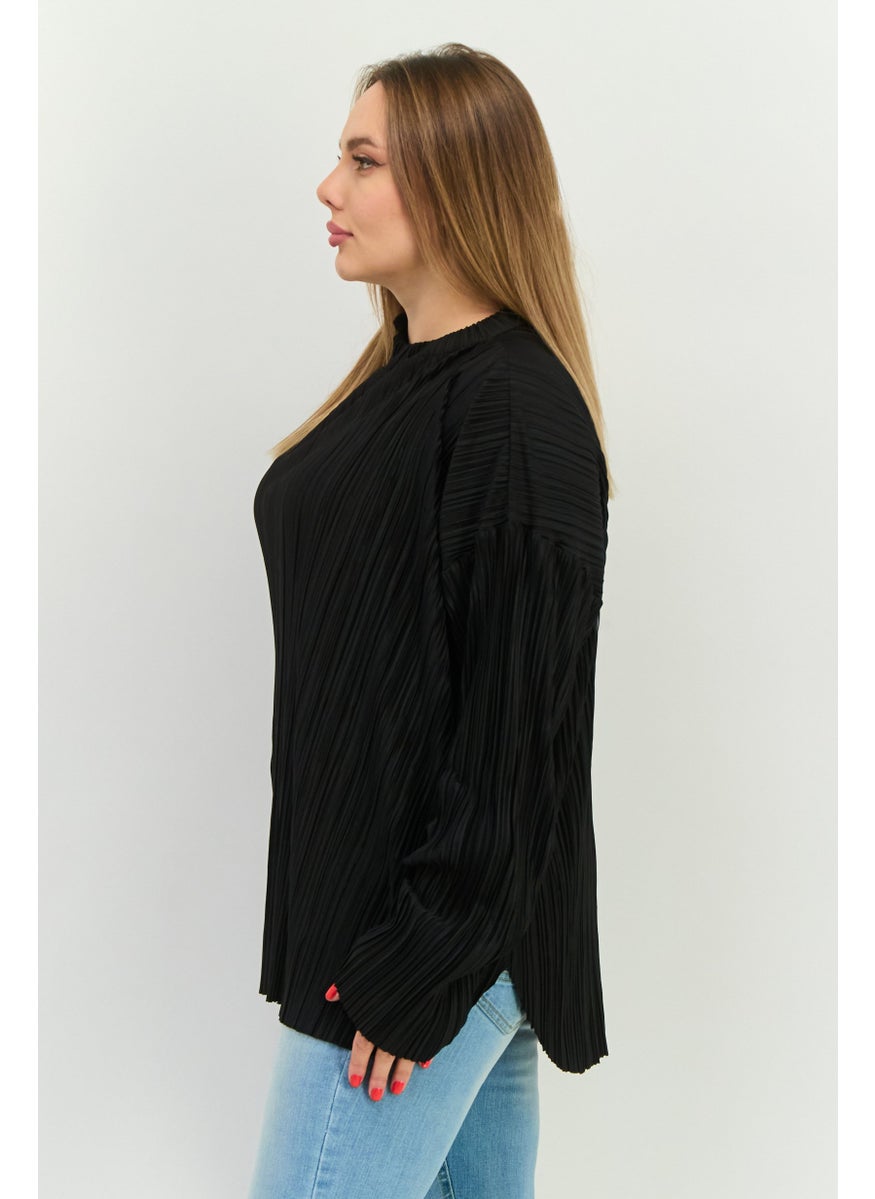 The Giving Movement - Women Crew Neck Long Sleeves Brand Logo Top, Black - Image 1