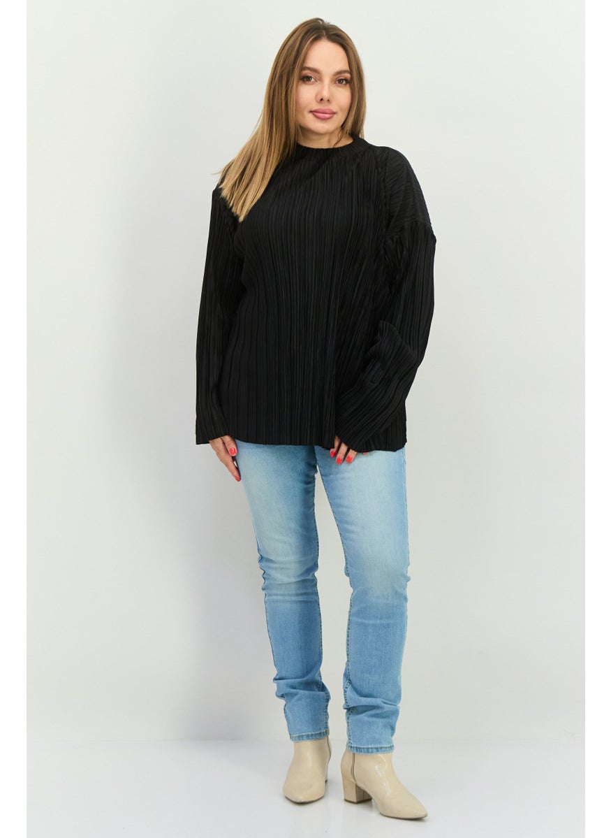 The Giving Movement - Women Crew Neck Long Sleeves Brand Logo Top, Black - Image 1