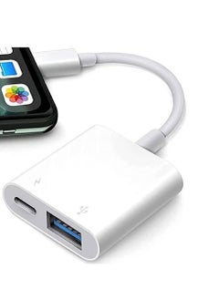 Lightning to USB Camera Adapter,Lightning to USB Female OTG Adapter with Charging Port Compatible for iPhone/iPad/Card Reader/USB Flash Drive/Keyboard/Mouse, Plug and Play
