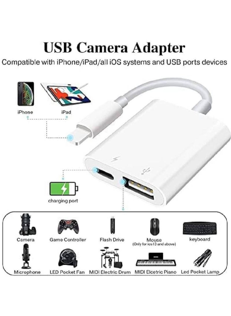 Rabos - Lightning to USB Camera Adapter,Lightning to USB Female OTG Adapter with Charging Port Compatible for iPhone/iPad/Card Reader/USB Flash Drive/Keyboard/Mouse, Plug and Play - Image 1