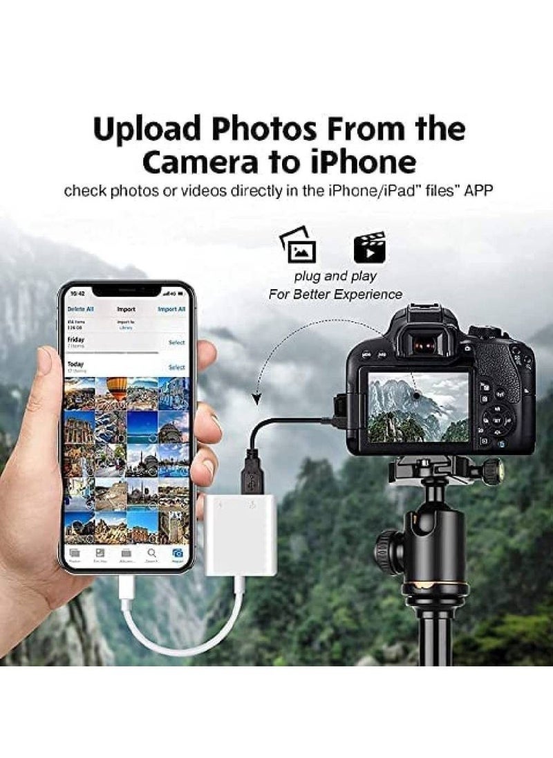 Rabos - Lightning to USB Camera Adapter,Lightning to USB Female OTG Adapter with Charging Port Compatible for iPhone/iPad/Card Reader/USB Flash Drive/Keyboard/Mouse, Plug and Play - Image 1