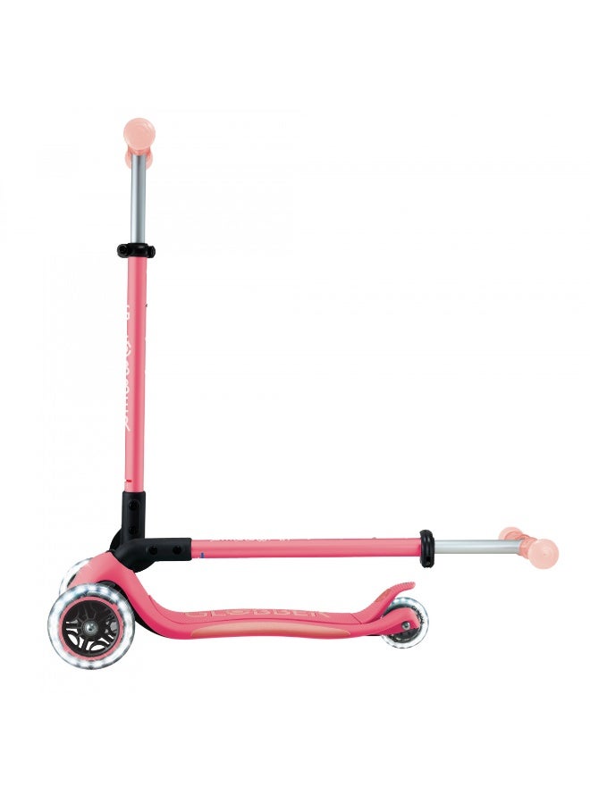 Globber Elite Lights Glow 3-Wheel Foldable Kick Scooter (Pastel Pink) - Image 2