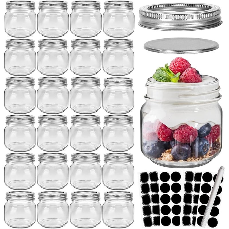 CycleMore 24 Pcs 8oz Clear Glass Mason Jars With Regular Silver Separable Lids, 250ml Round Spice Canning Jars for Honey, Jam, Herb, Wedding Favors, Kitchen Storage, DIY Souvenir - Image 1