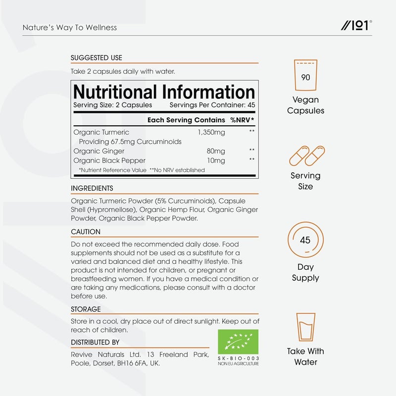 ALPHA01 Organic Turmeric 1440mg with Ginger Black Pepper High Strength Curcuminoids 90 Vegan Capsules Resealable and Recyclable Pouch by Alpha01 - Image 3