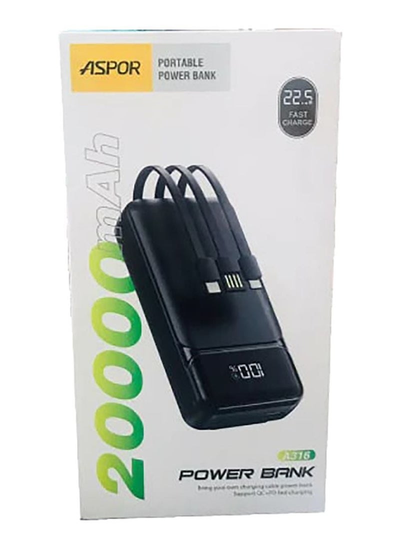 أسبور باور بانك A316 بسعة 20000 مللي أمبير باللون الأسود  - Image 2