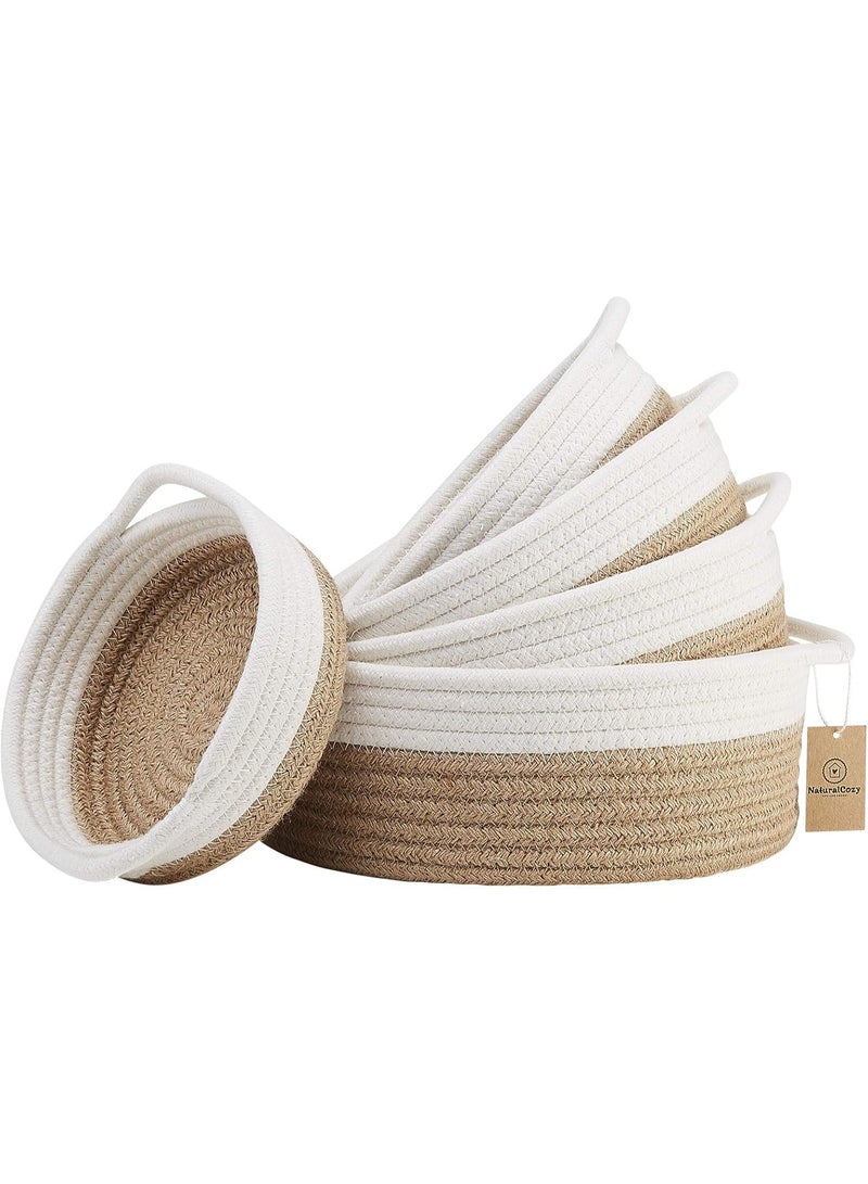 Arabest 5-Piece Round Small Woven Baskets Set– Cotton Rope Baskets for Organizing! Montessori Toys, Fruits Remotes Key Tray Bowl for Entryway Desk, Shallow Catchall Home Décor, Cat Dog Bin Gift - Image 1