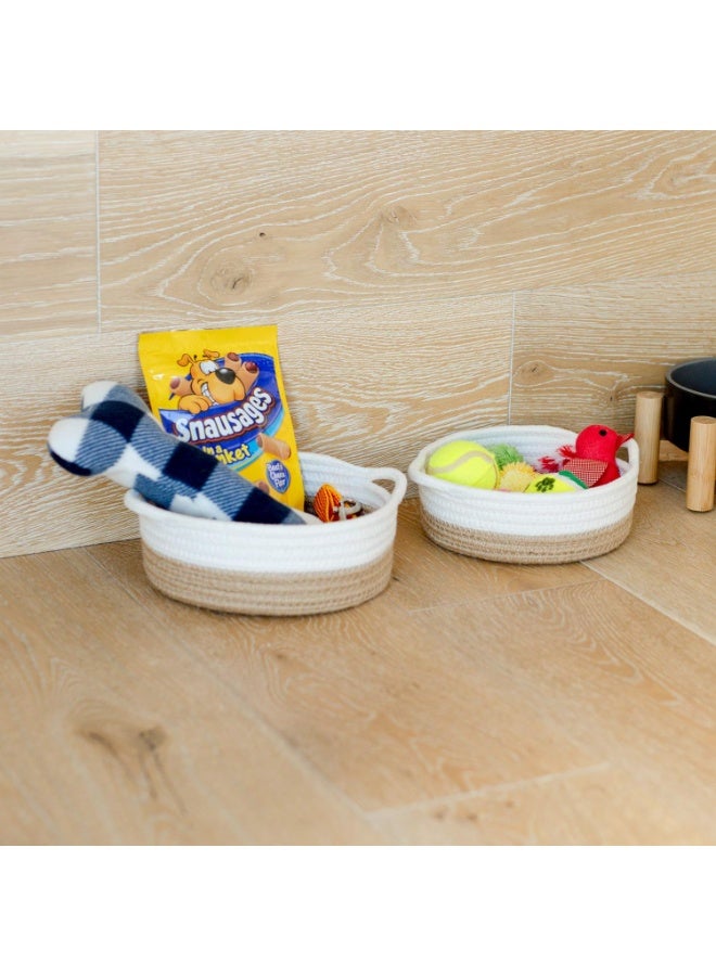 Arabest 5-Piece Round Small Woven Baskets Set– Cotton Rope Baskets for Organizing! Montessori Toys, Fruits Remotes Key Tray Bowl for Entryway Desk, Shallow Catchall Home Décor, Cat Dog Bin Gift - Image 5