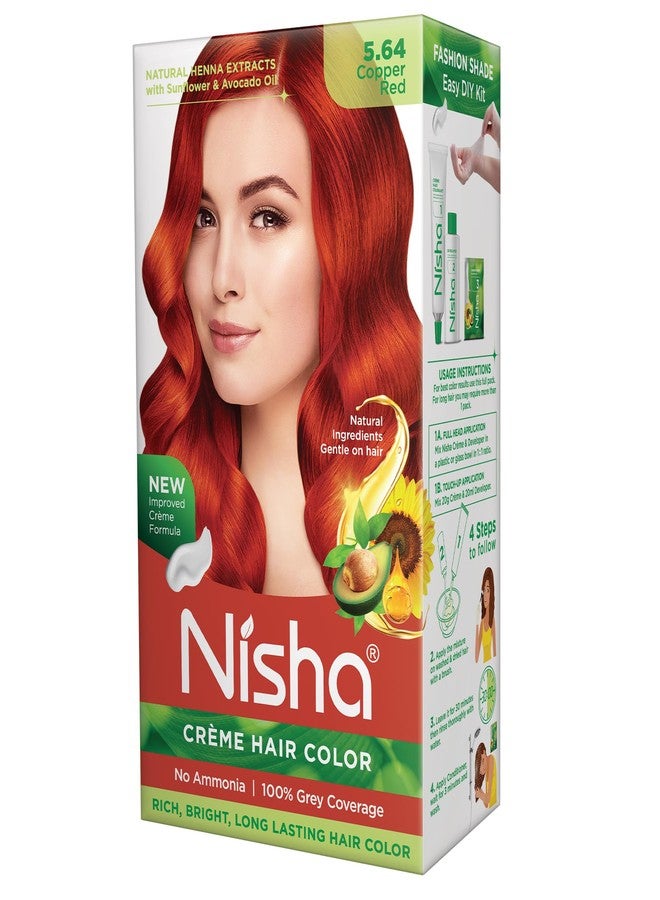 نيشا صبغة شعر نيشا كريم، صبغة شعر دائمة بلون أحمر نحاسي، ناعمة ولامعة، تغطية كاملة للشعر الأبيض، لون غني وساطع يدوم طويلاً، صبغة شعر فائقة النعومة واللمعان (عبوة واحدة) - Image 1