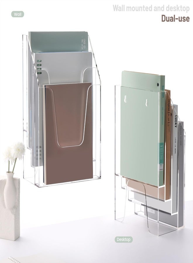 YUXUN Vertical Triple File Folder Holder Organizer,Acrylic File Organizer, File Sorter Clear Crystal - Image 5
