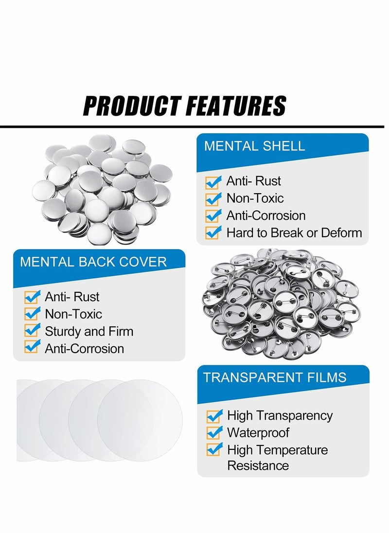 Excefore - Blank Button Making Supplies Round Badge Button Parts Metal Button Pin Badge Kit for Button Maker Machine Including Metal Shells Back Cover and Clear Film 100 Set 300 Pcs - Image 1