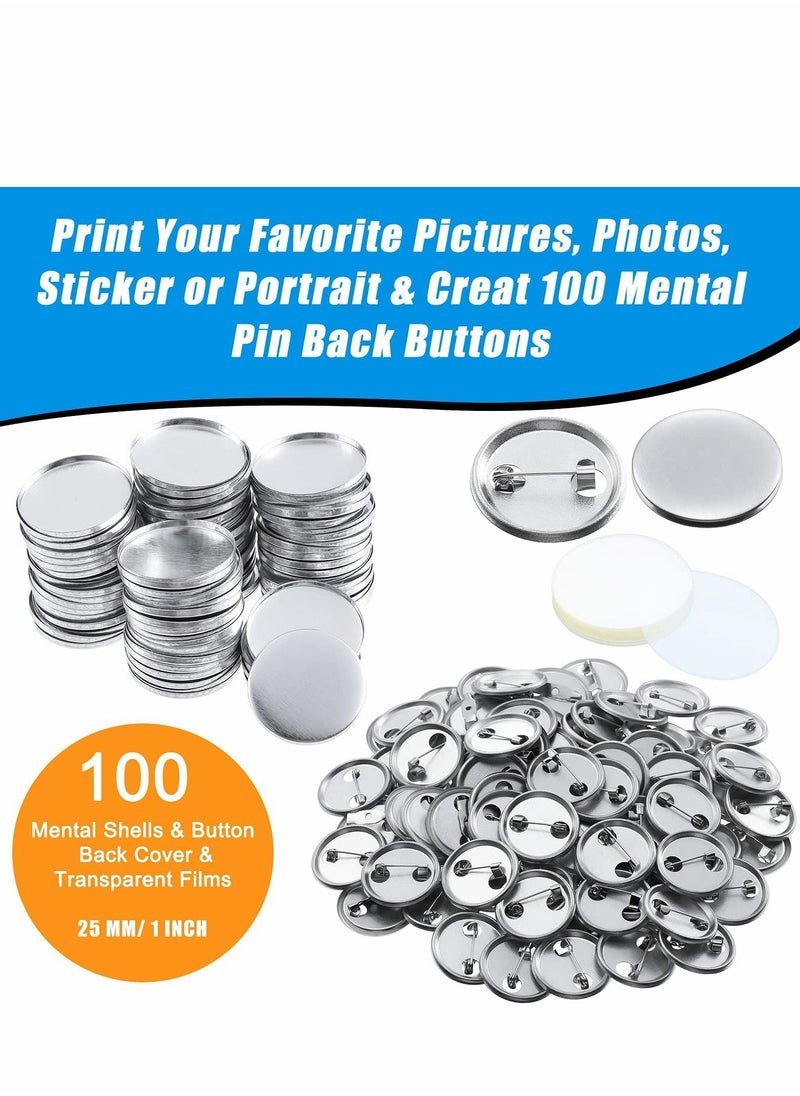 Excefore - Blank Button Making Supplies Round Badge Button Parts Metal Button Pin Badge Kit for Button Maker Machine Including Metal Shells Back Cover and Clear Film 100 Set 300 Pcs - Image 1