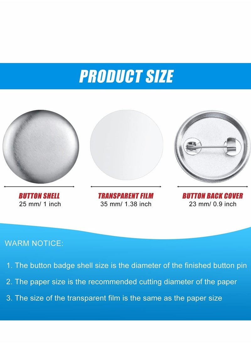 Excefore - Blank Button Making Supplies Round Badge Button Parts Metal Button Pin Badge Kit for Button Maker Machine Including Metal Shells Back Cover and Clear Film 100 Set 300 Pcs - Image 1