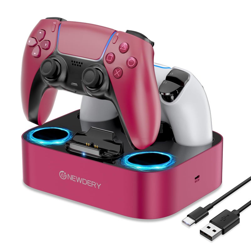 NEWDERY for PS5 Controller Charger Station Dual Charging Dock for PlayStation 5 DualSenseEdge Controller Fast Charging Stand with TypeC Cable Gamer Gift for Women Girls Mothers Day - Image 2