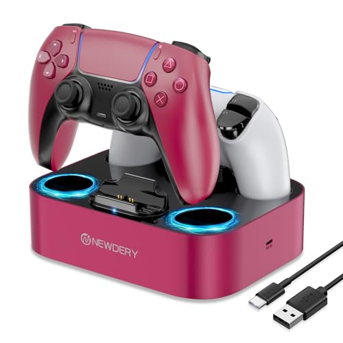 NEWDERY for PS5 Controller Charger Station Dual Charging Dock for PlayStation 5 DualSenseEdge Controller Fast Charging Stand with TypeC Cable Gamer Gift for Women Girls Mothers Day - Image 1