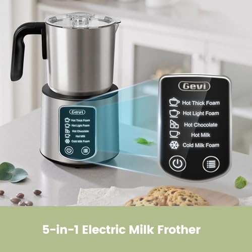 Gevi Milk Frother,5 in 1 Stainless Steel Professional Milk Steamer，Easy to Clean Hot Chocolate Maker,for Hot and Cold Milk Frother for Latte,Macchiato,Cappuccino and Hot Chocolate - Image 4