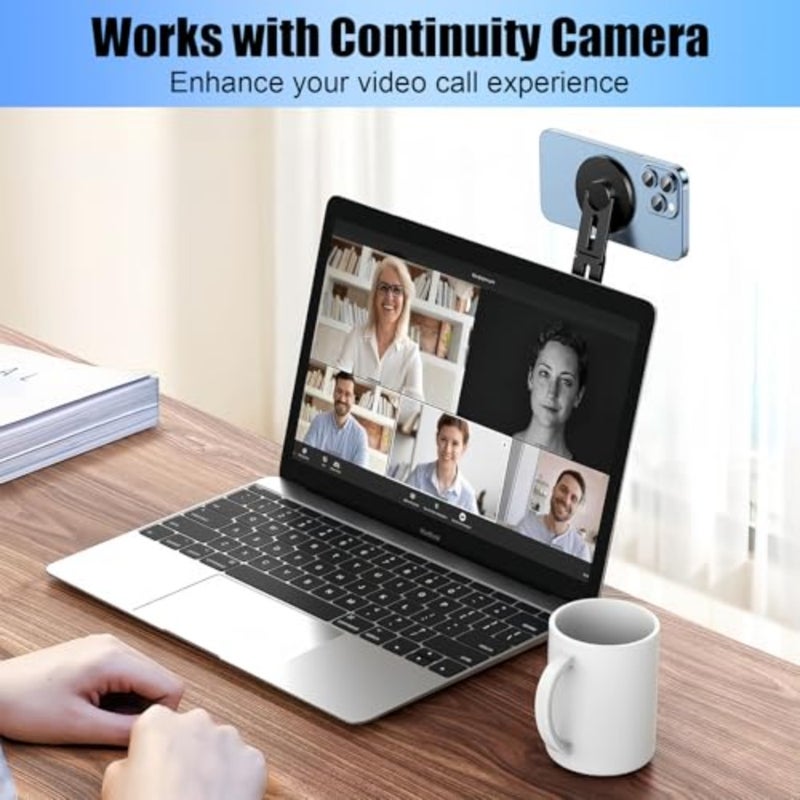 Upgraded Adjustable Laptop Phone Holder-Computer Monitor Mount, Magnetic Design Compatible with iPhone 16/15/14/13/12, Slim and Portable Foldable Expansion Bracket Silver - Image 3
