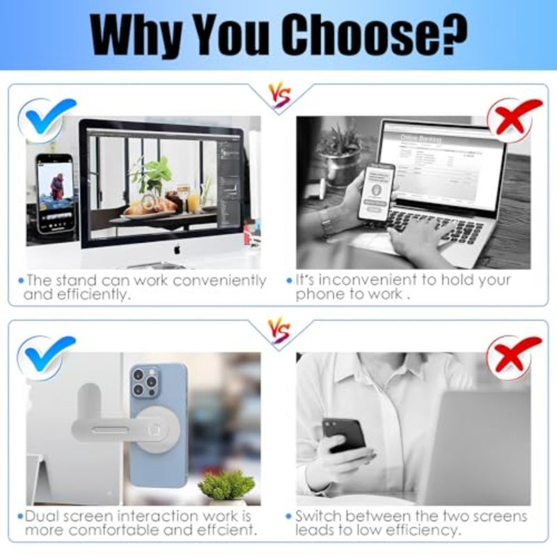 Upgraded Adjustable Laptop Phone Holder-Computer Monitor Mount, Magnetic Design Compatible with iPhone 16/15/14/13/12, Slim and Portable Foldable Expansion Bracket Silver - Image 2
