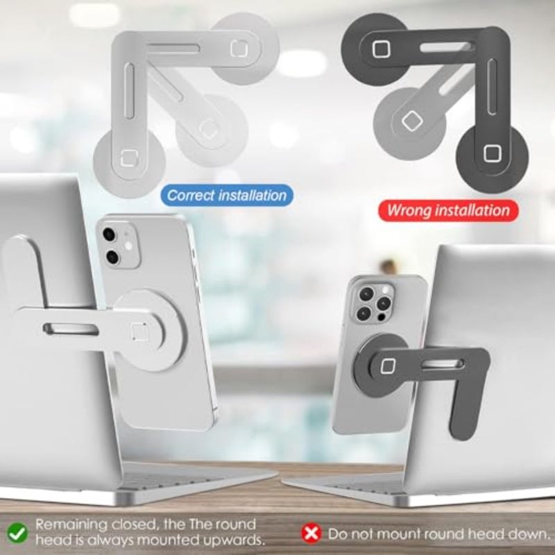 Upgraded Adjustable Laptop Phone Holder-Computer Monitor Mount, Magnetic Design Compatible with iPhone 16/15/14/13/12, Slim and Portable Foldable Expansion Bracket Silver - Image 4