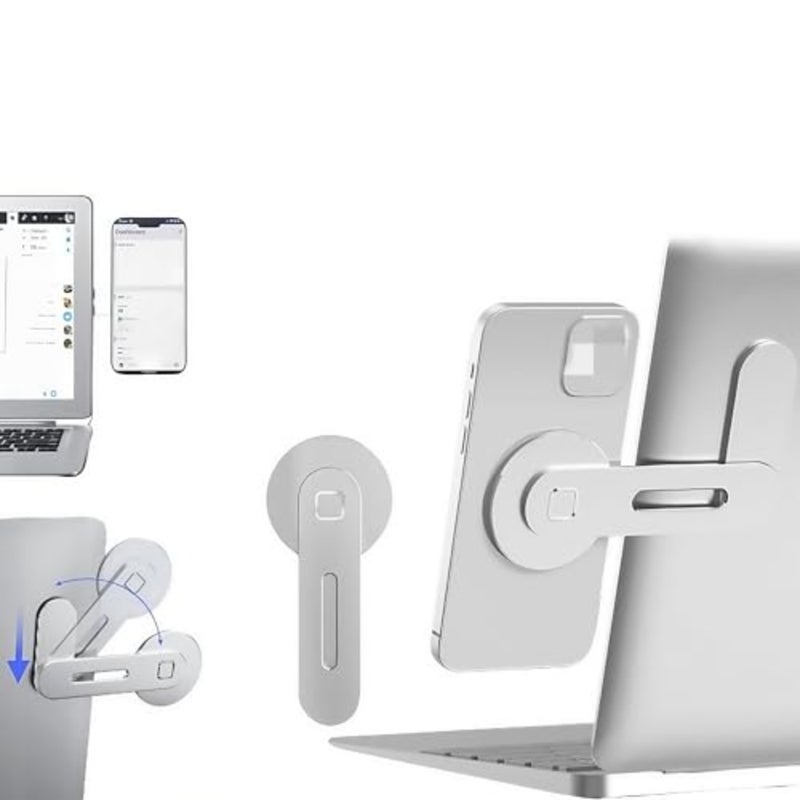 Upgraded Adjustable Laptop Phone Holder-Computer Monitor Mount, Magnetic Design Compatible with iPhone 16/15/14/13/12, Slim and Portable Foldable Expansion Bracket Silver - Image 1