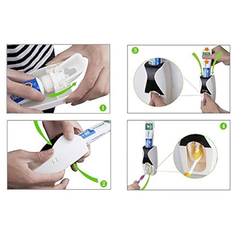 JUZR Toothbrush Holder with Cover Automatic Toothpaste Dispenser Set Dustproof with 3M Sticky Suction Pad Wall Mounted Kids Hands Free Toothpaste Squeezer for Washroom (Color May Vary) - Image 4