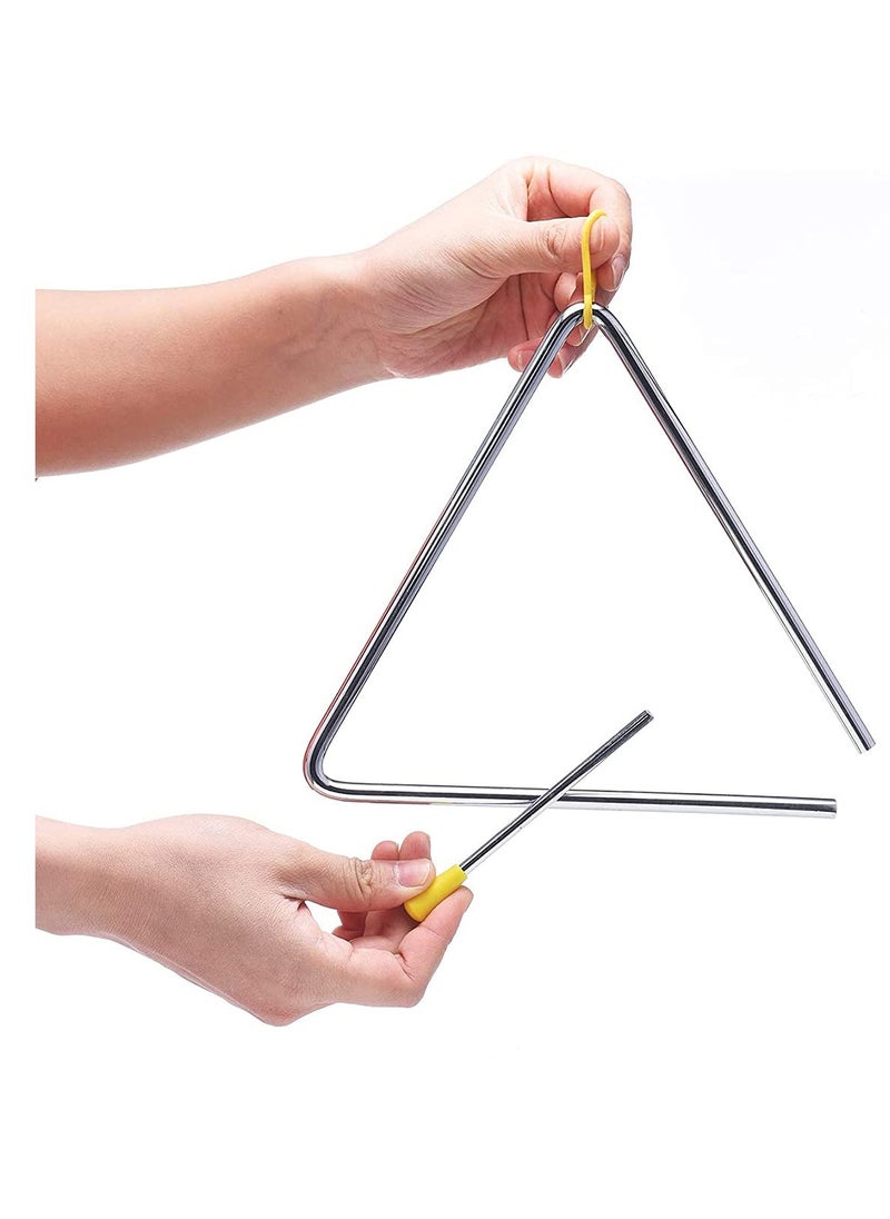 SYOSI - Musical Steel Triangle Percussion Instrument with Striker for Adults Kids Steel Triangle Dinner Bell Small Instruments with Striker 8 Inch - Image 1