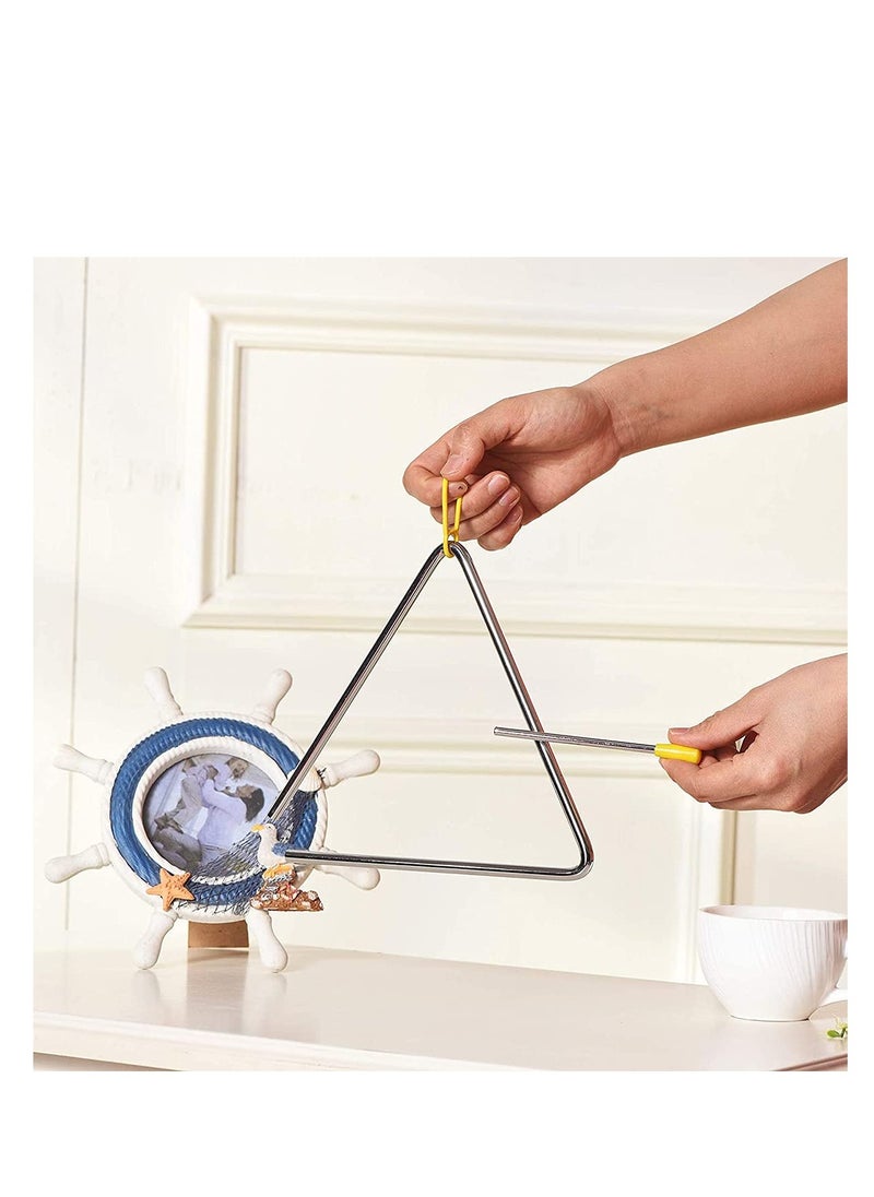 SYOSI - Musical Steel Triangle Percussion Instrument with Striker for Adults Kids Steel Triangle Dinner Bell Small Instruments with Striker 8 Inch - Image 1