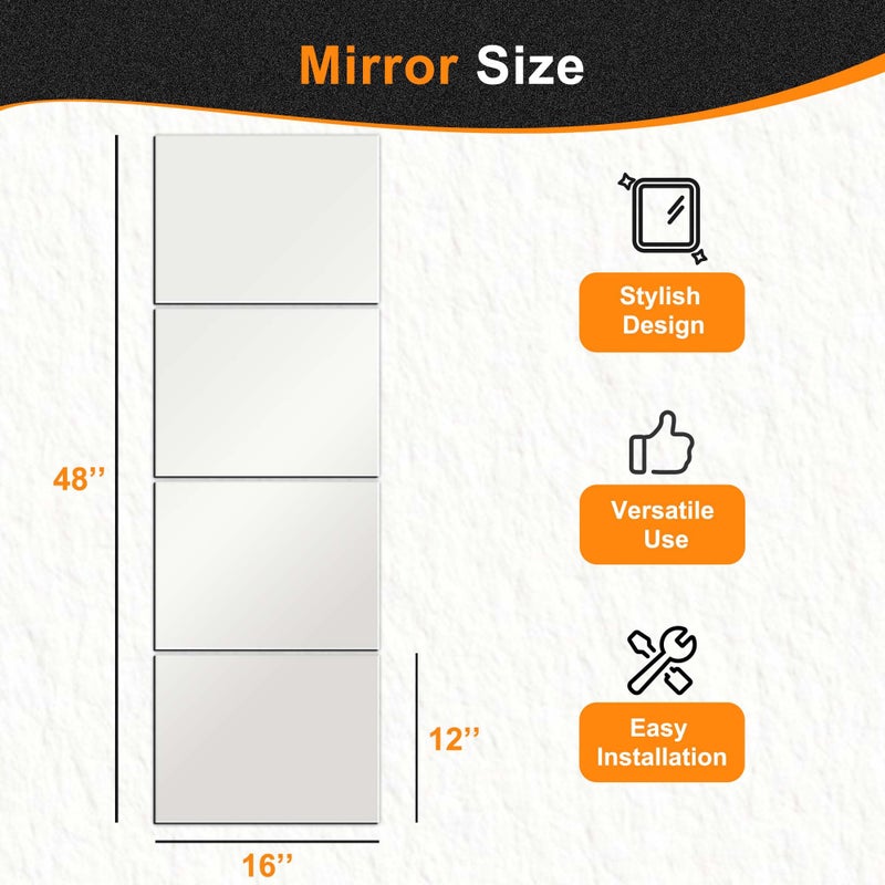 Delma Wall Mirror Full Length,Mirror Tiles,Full Body Mirrors for Home Gym(Glass,16x12''-4PCS),Over The Door,Entryway,Living Room,Bedroom,(Glass - 16'' x 12'' - 4PCS) - Image 3