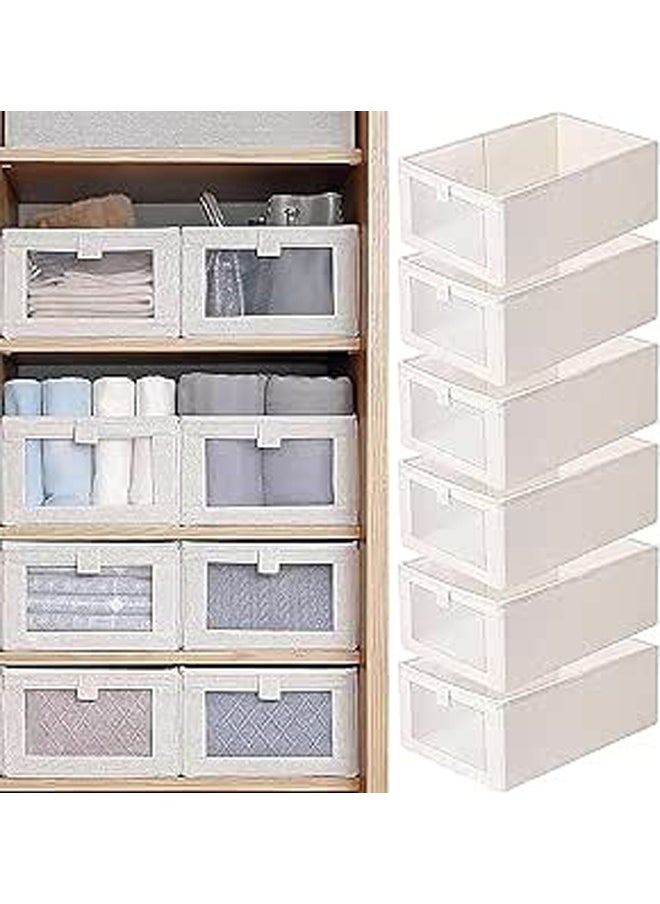 DUNISO 6-piece foldable wardrobe storage box wardrobe organizer, visible linen storage box, clothing drawer organizer, washable wardrobe storage box, rectangular storage box with fixed handle, living room, bedroom, office  - Image 1