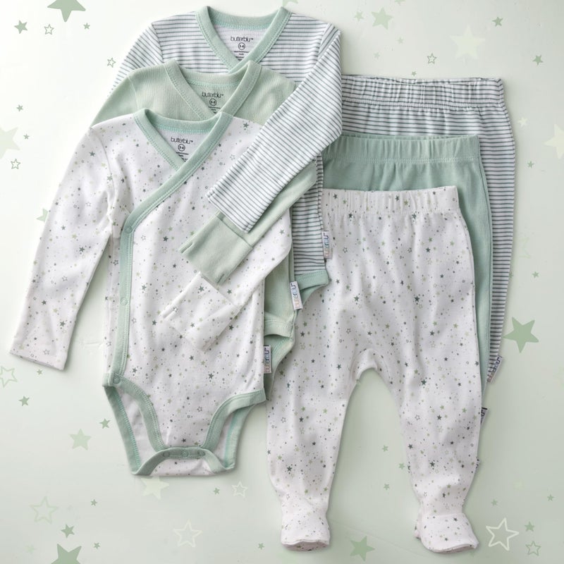 Butterblu Fallon 3-Pack Footed Pants 100% Organic Cotton Bottoms for Baby Boys & Girls, Sage Twinkle, 0-3 Months - Image 2