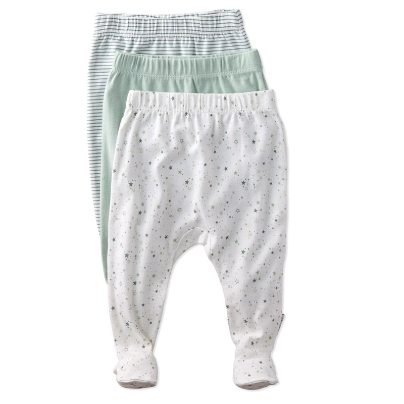 Butterblu Fallon 3-Pack Footed Pants 100% Organic Cotton Bottoms for Baby Boys & Girls, Sage Twinkle, 0-3 Months - Image 1