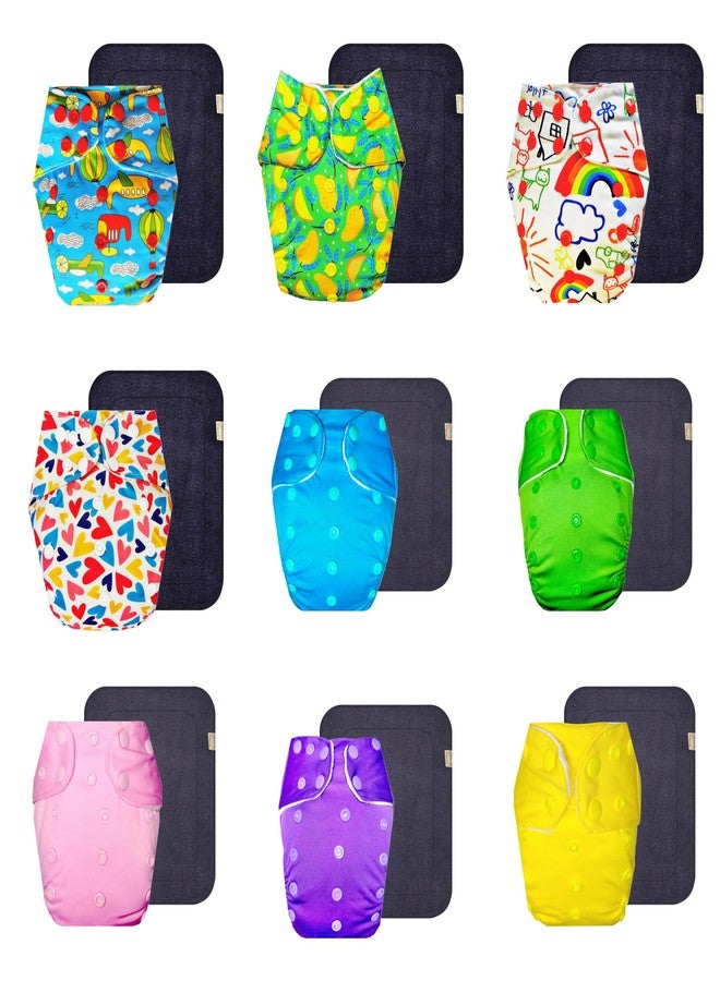 Dumbledo Premium Cloth Diaper with Gray Insert (Pack of 9) | Soft & Gentle | 6-Layer Absorbent Pad | Quick Dry | All-Day Wear | 3 Months - 3 Years | Unisex Baby - Image 1