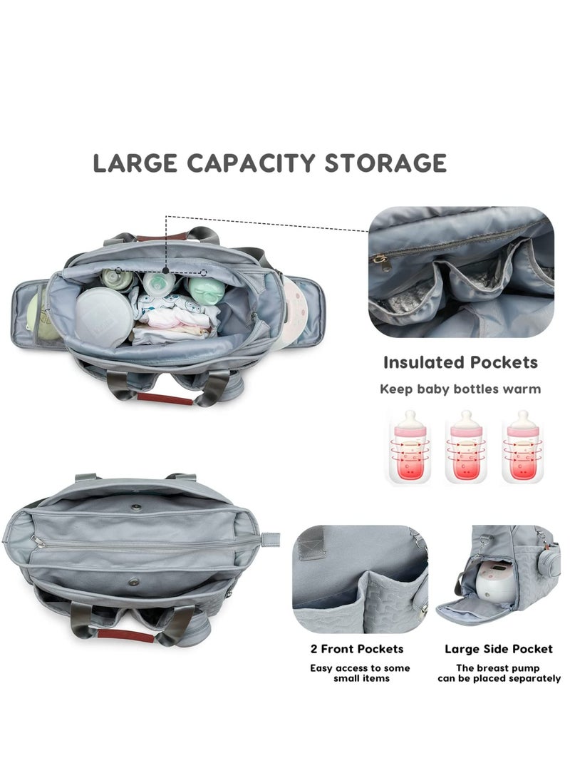 Large Capacity Waterproof Baby Changing Bag with Pacifier Holder Versatile Travel Tote in Light Blue  - Image 3