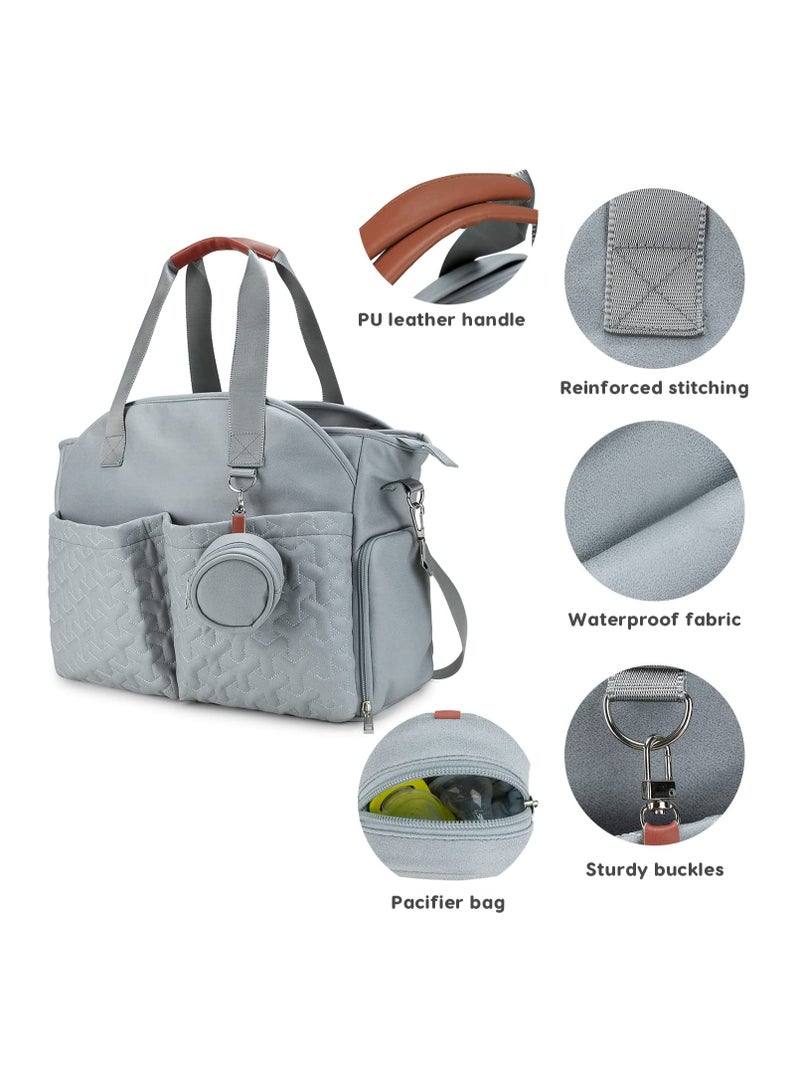 Large Capacity Waterproof Baby Changing Bag with Pacifier Holder Versatile Travel Tote in Light Blue  - Image 4