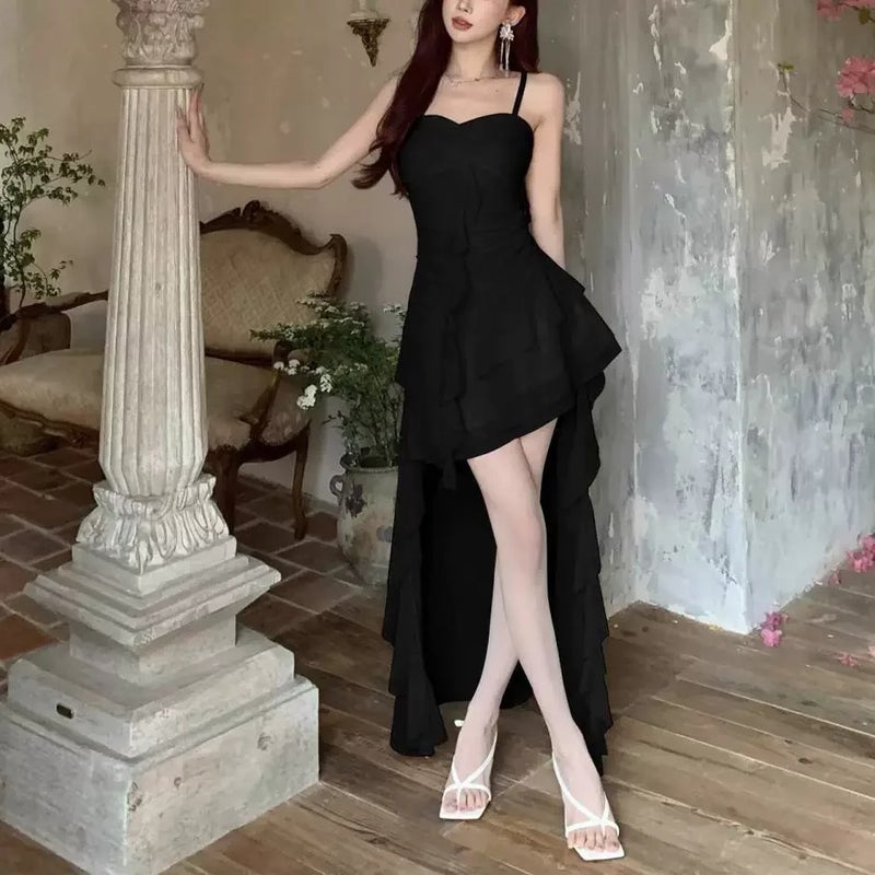 Fashion Sexy Spaghetti Strap Ruffle Irregular Bodycon Party Club Evening Dress Women Mesh Suspender Spring Summer Holiday Beach - Image 2