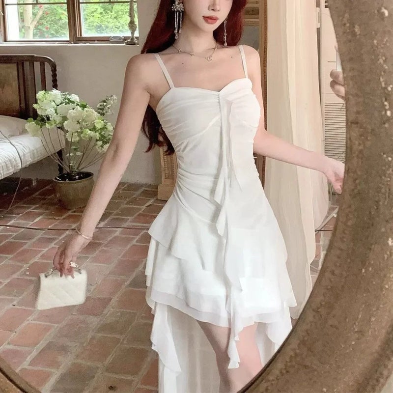 Fashion Sexy Spaghetti Strap Ruffle Irregular Bodycon Party Club Evening Dress Women Mesh Suspender Spring Summer Holiday Beach - Image 4