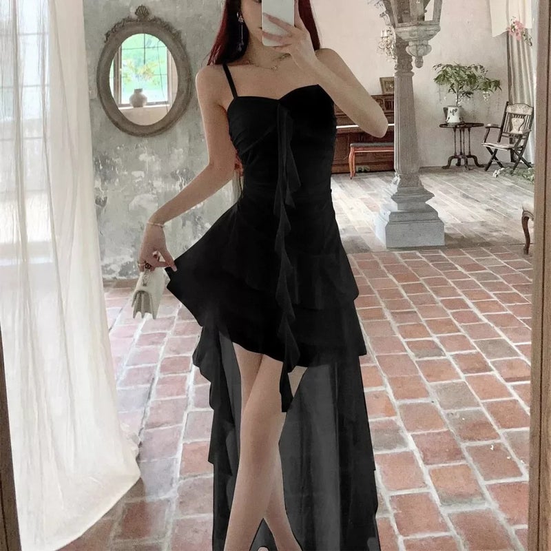 Fashion Sexy Spaghetti Strap Ruffle Irregular Bodycon Party Club Evening Dress Women Mesh Suspender Spring Summer Holiday Beach - Image 3
