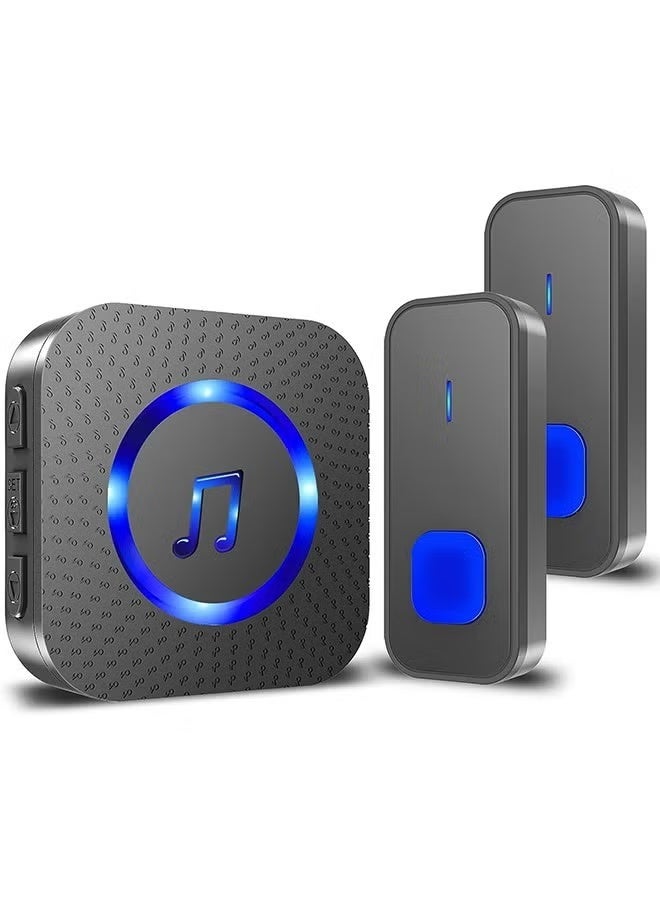 Wireless Doorbell, 1300ft Range operating, Waterproof Cordless Door Bell Chime Kit, with 2 Remote Push Buttons 1 Plug-in Receiver, with 55 Ringtones 5 Volume LED Flash, for Front or Back Doorbell for Home