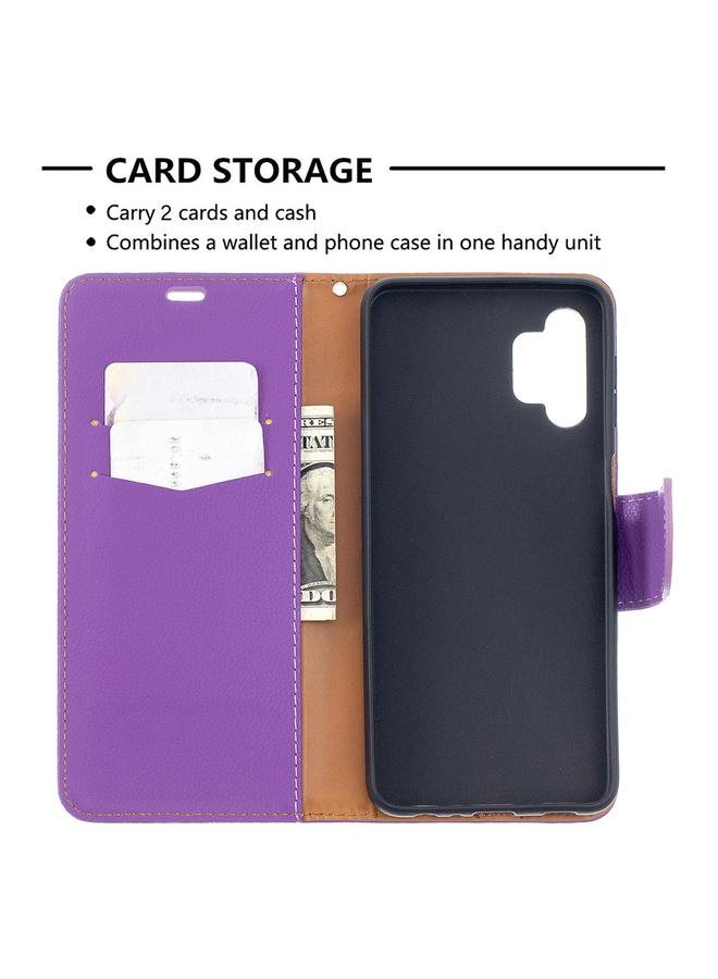 اس-توب جراب لهاتف Samsung Galaxy A32 5G من جلد البولي يوريثان بتصميم ليتشي بلون نقي مع حامل وفتحات للبطاقات ومحفظة وحبل تثبيت - Image 5