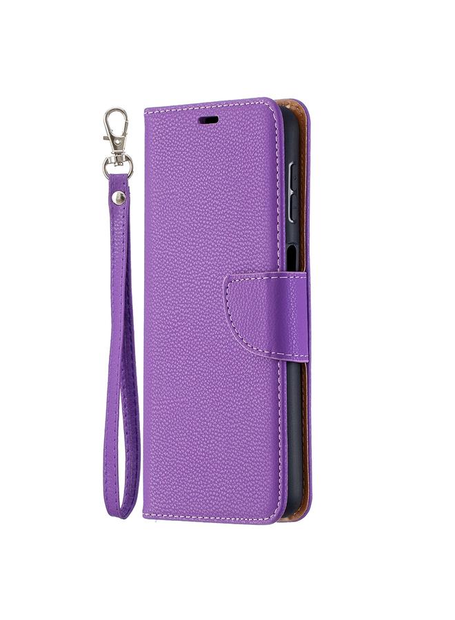 اس-توب جراب لهاتف Samsung Galaxy A32 5G من جلد البولي يوريثان بتصميم ليتشي بلون نقي مع حامل وفتحات للبطاقات ومحفظة وحبل تثبيت - Image 2