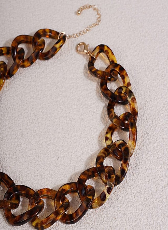 Aimimier Punk Chunky Leopard Print Link Chain Acrylic Choker Necklace for Women Oval Link Chain Faux Tortoise Shell Necklace Hiphop Costume Accessories - Image 5