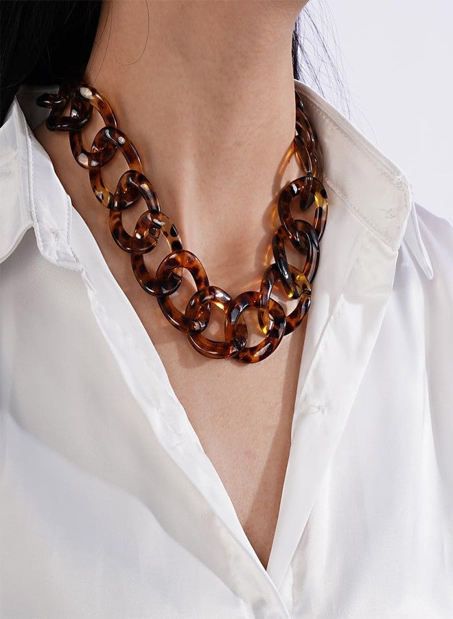 Aimimier Punk Chunky Leopard Print Link Chain Acrylic Choker Necklace for Women Oval Link Chain Faux Tortoise Shell Necklace Hiphop Costume Accessories - Image 3