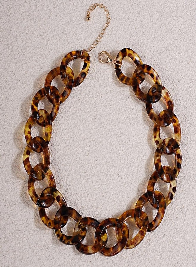 Aimimier Punk Chunky Leopard Print Link Chain Acrylic Choker Necklace for Women Oval Link Chain Faux Tortoise Shell Necklace Hiphop Costume Accessories - Image 4